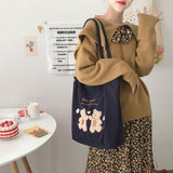 Lucky Bears Embroidery Striped Canvas Handbag 1521277494