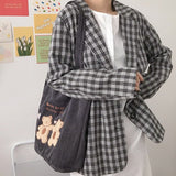 Lucky Bears Embroidery Striped Canvas Handbag 1521277494