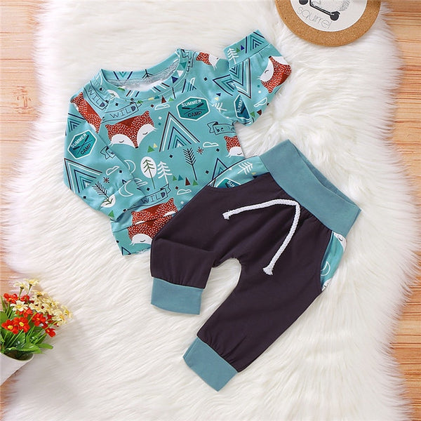 Fox Allover Top and Pants Set for Baby Girl and Boy Set Clothes