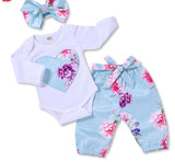 Beautiful Floral Bodysuit and Pants and Bow Headband Set