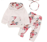 Floral Long-sleeve Hoodie Pants and Headband Set