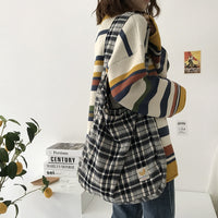 Plaid Women Simple Shoulder Bag Soft Cloth Fabric