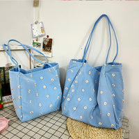 Tote Bag Daisy Embroidery Mesh Cloth