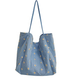 Tote Bag Daisy Embroidery Mesh Cloth