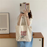 Canvas Bag Embroidery Rose Tote Cotton Cloth Fabric Handbag