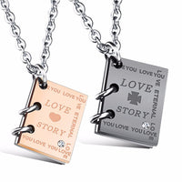 Romantic "Love Story"  Book Pendant Couple Necklace
