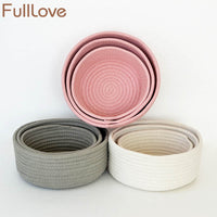 FullLove 3PCS/Set Cotton Storage Basket Solid Pink Toys Cosmetic Organizer Sundries Jewelry