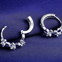 Silver Flower Cubic Zirconia Ear Hoops Charms Earrings