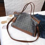 Plaid woolen cloth large capacity women handbags