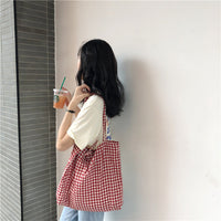 Canvas Shoulder Bag Red-White/Black-White Cotton Handbag Totes