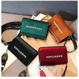 Crossbody Bag PU Leather Simple Letter Wide Strap