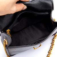 Cowhide Grain Handbag Gold Chain Strap