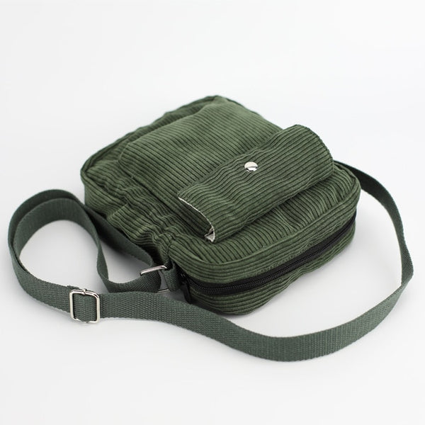 Corduroy Flap Bag Canvas Zipper Shoulder