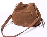 Leather Handbags Tassel Studded Strap Bucket Bag