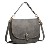 Leather Stud Top-handle Tote Saddle Handbag