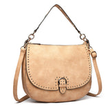 Leather Stud Top-handle Tote Saddle Handbag