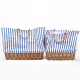 Striped canvas straw bag Large-capacity rattan bag